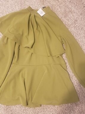 Ashley Stewart Olive Green Mini Dress with Ruffle Cape